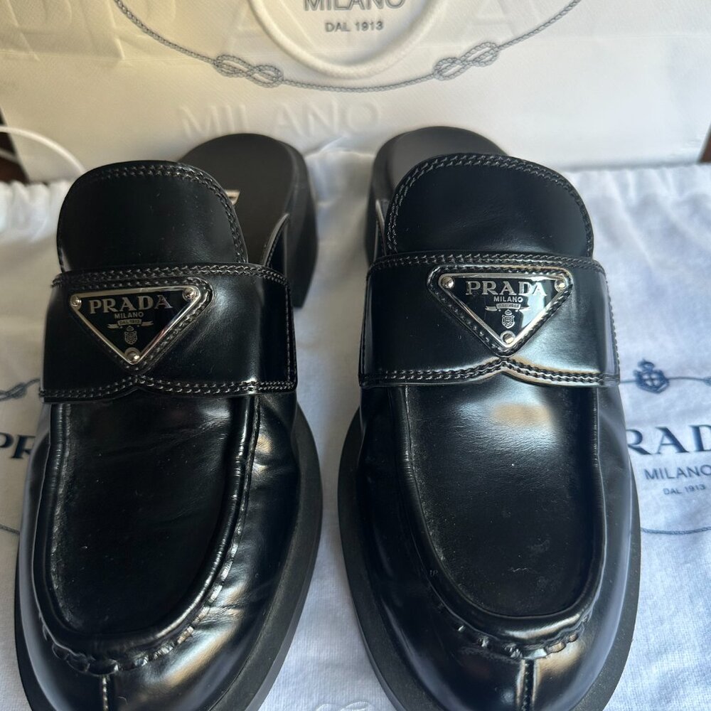 Authentic Prada Brushed Leather Mule 'Black' - Picture 3 of 9